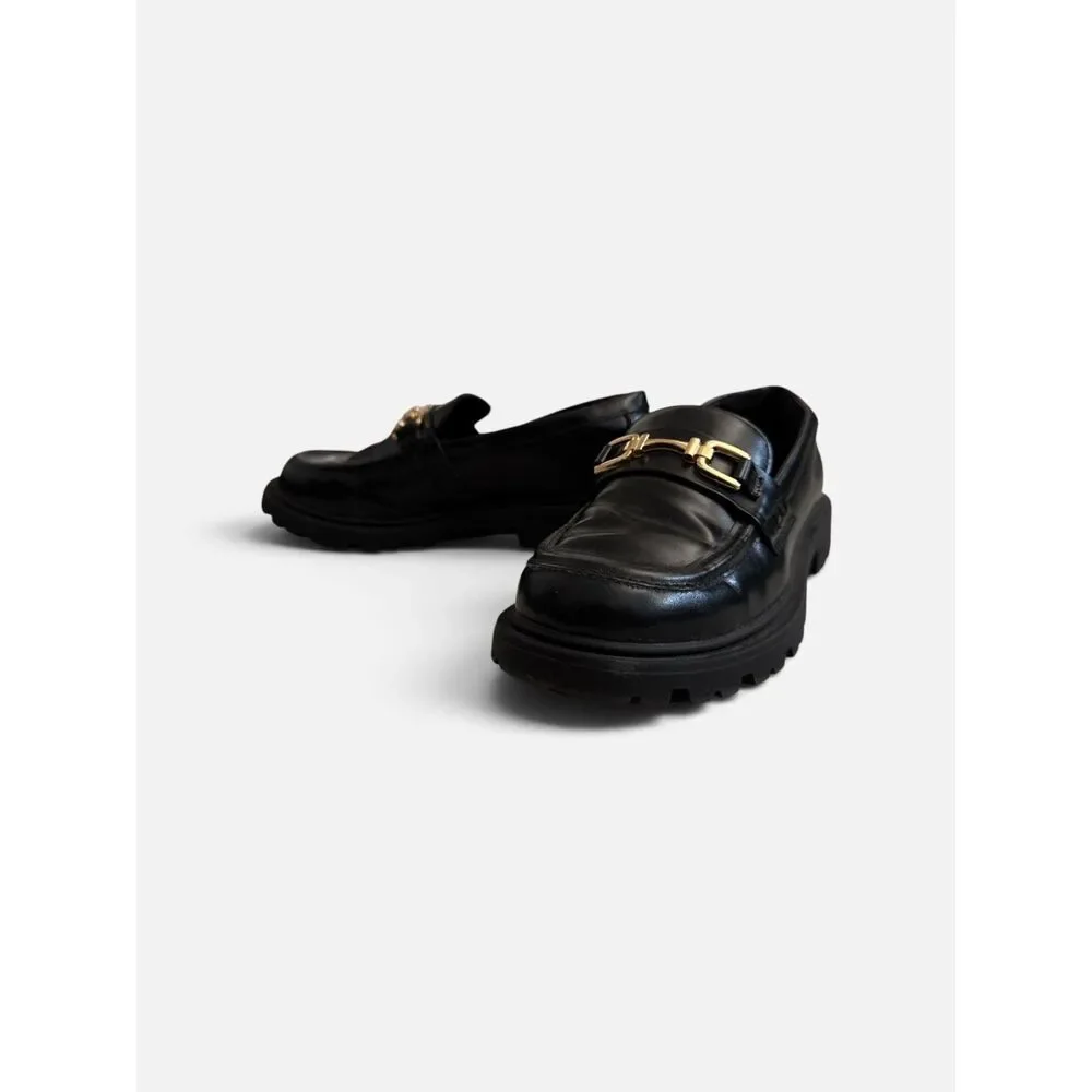 Zara Kids Black Chunky Lug Sole Horsebit Loafers EU 34 US 3.5